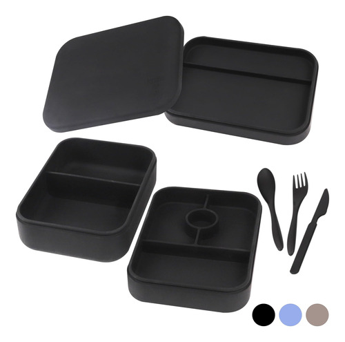 Knife & 4k Caja Bento De Silicona De 3 Niveles (negro)