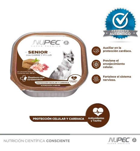 Alimento Nupec Nutrición Científica Para Perro Senior Todos Los Tamaños Sabor Carne Y Pollo En Bandeja De 100g