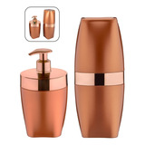 Kit Dispenser Porta Sabonete Escova Dente Pasta Rose Gold