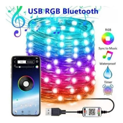 2 *20m Rgb Diy Luz Ambiental Festiva - Control Bluetooth Usb
