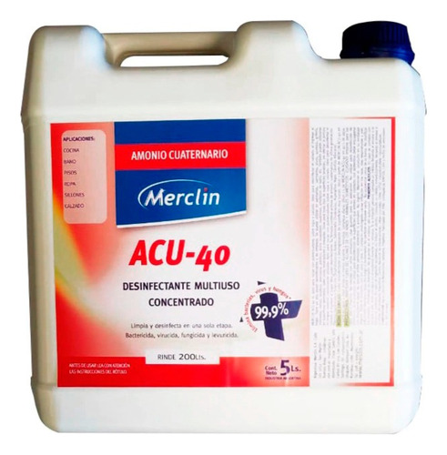 Desinfectante Multiuso Concentrado Acu-40 Merclin Rinde 200l