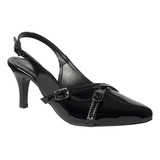 Sapato Scarpin Feminino Mule Bico Fino Detalhe Fivela