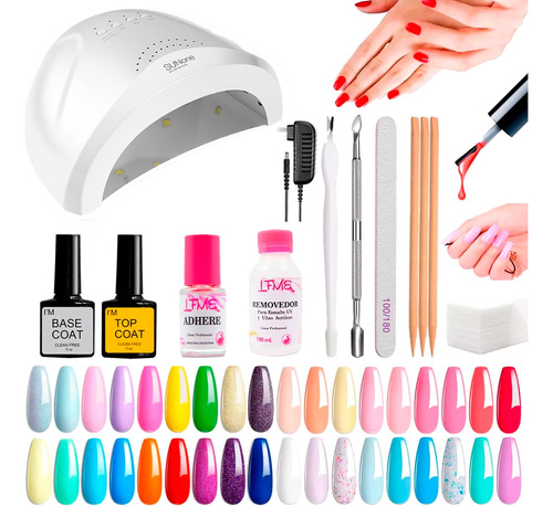 Kit Uñas Semipermanente Manicura Cabina 48w Uv Transformador