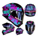 Casco Moto Mujer Biker Ich Fucsia Negro Orale Dot Integral 