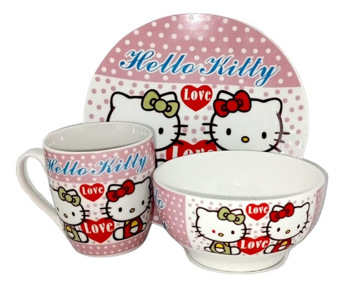 Set De Vajilla Desayuno Niños X3 Piezas, Hello Kitty