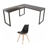 Escrivaninha Preta Home + Cadeira Industrial Saarinen