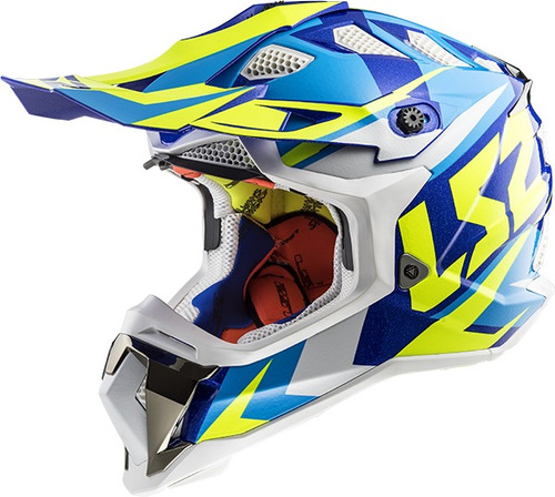 Casco Moto Mx Ls2 470 Subverter Nimble Blanco Azul Amarillo