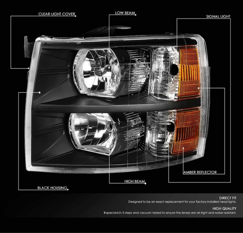 Faros Delanteros Chevrolet Silverado 2007-2014 Fondo Negro Foto 3