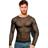 Camisa Malla Hombre Transparente Mesh Camiseta Gotica