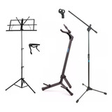 Kit Apoio Partitura Capotraste Pedestal Mic + Suporte Violão