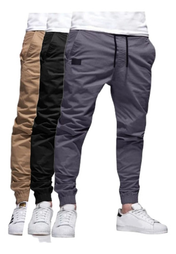 Kit Kit 3 Calças Jogger Masculinas C/ Lycra Punho Na Perna