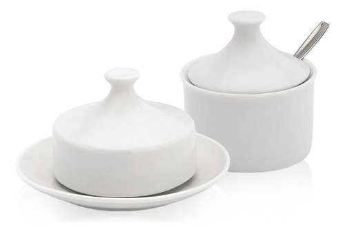 Kit Açucareiro Manteigueira Mesa Café Porcelana Restaurante