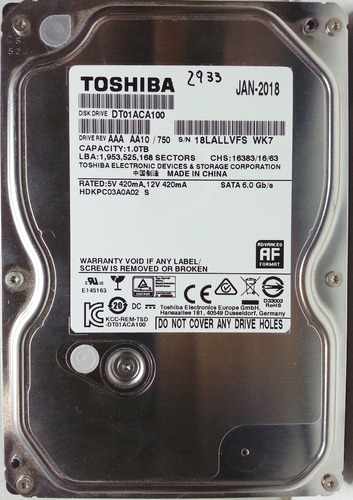 Disco Toshiba Dt01aca100 1000gb Sata - 2933 Recuperodatos