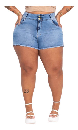 Shorts Jeans Curto Plus Size Empina Bumbum Elastano Damasia