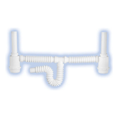 Desague Doble Bote-trampa Tubo Ceja 25cm Ext Flexible 55cm Color Blanco | Meses sin interés