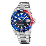 Reloj Festina Hombre Diver F20669/4 Cristal Zafiro Color De La Malla Plateado Color Del Bisel Azul/rojo Color Del Fondo Azul