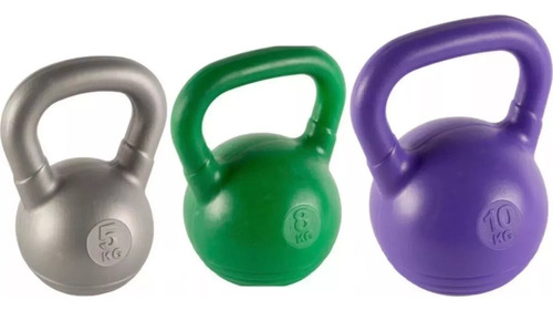 Kit Combo 3 Pesas Rusas Kettlebell 5, 8 Y 10 Kg Fitness 