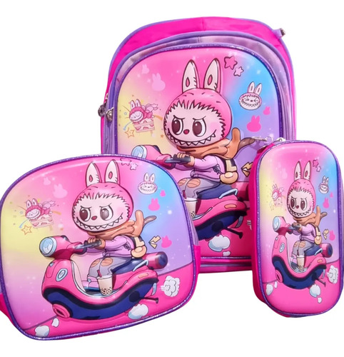 Set Mochila De Labubu Primaria 3d Lapicera + Lonchera Niño Niña Labubu Personajes En Tendencia Stitch Angela Minecraft Capibara Roblox Mario Spiderman