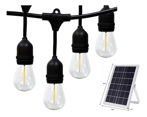 Serie Luces Led Vintage Panel Solar Con 10 Focos Exterior