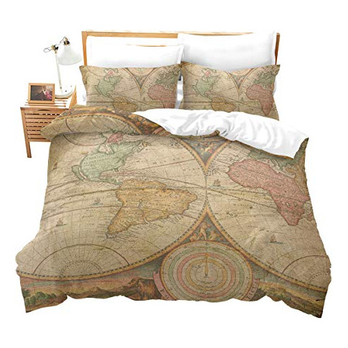 Juego De Ropa De Cama Mapa Vintage Queen Size, Diseño ...