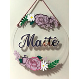 Enfeite Porta Maternidade Personalizado Acrílico Flor Menina