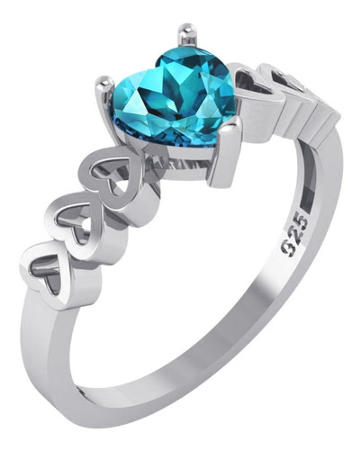 Anel Luxo Pura Prata 925 Topázio Azul Coração - Exclusivo 