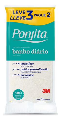 Kit 3 Und Ponjita Esponja Para Banho Diário - Original Nfe