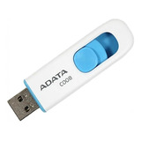 Memoria Usb 64gb 2.0 Adata C008 Blanca Azul Retractil Nueva