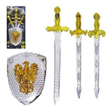 Kit Medieval Brinquedo 3 Espadas + 1 Escudo Cavaleiro Dragão
