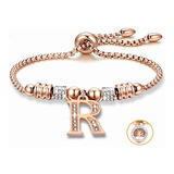 Pulseras Mujer Inicial Letra Pulcera Oro Rosado 18k Color Oro Rosa R