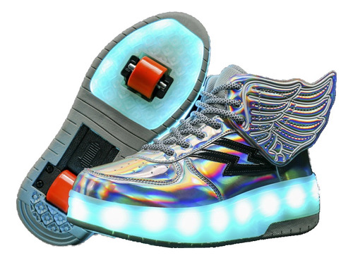 Zapatos De Luces Led Para Niños Con Alas Y Ruedas