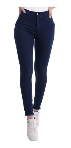 Jeans Elastizado Chupín Tiro Alto Mujer Azul