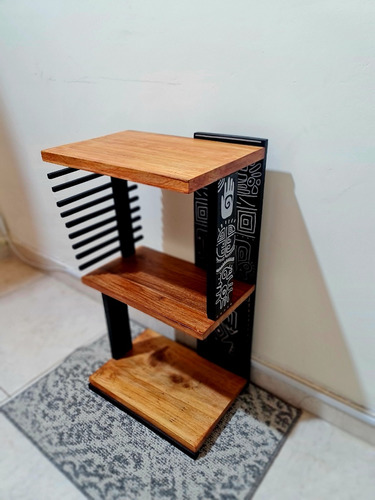 Mesa Auxiliar Madera Diseño Precolombino Mueble Tres Pisos