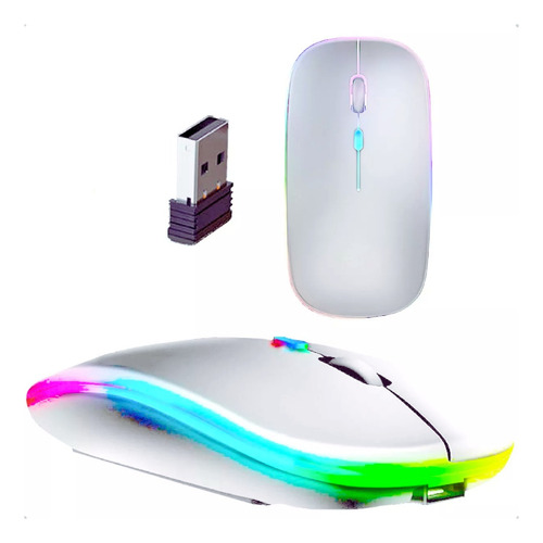 Mouse Sem Fio Recarregável Led Carregador Usb Ergonômico Cor Branco