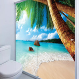 Adesivo Box Banheiro 3d Coqueiros Praia 2 Folhas De 70x200cm