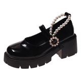 Nuevos Zapatos De Mujer Vintage Mary Pearl Thick