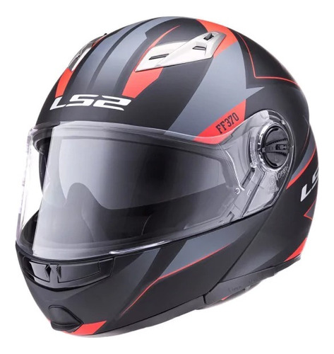 Casco Ls2 Rebatible 370 Easy Stripe Negro Rojo Visor  - Oliv