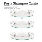 Kit 3 Unid Porta Shampoo De Canto Com Haste Alumínio Polido