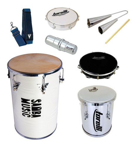 Kit De Percussão Rebolo + Pandeiro + Repique + Reco + Agogô 