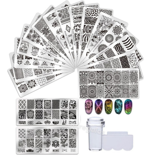 Kit De Placa Metal Para Stamping Sello Decoración Nail Art