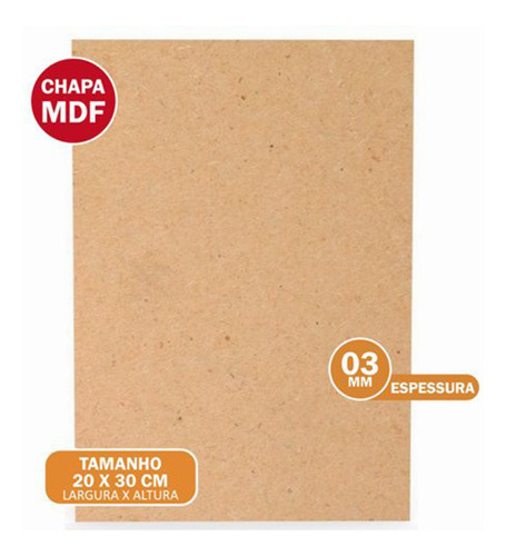 Chapa De Mdf Cru 3mm Placas 20x30 Artesanato 20 Unid