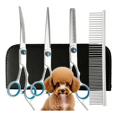 Kit 4 Tesouras Banho Tosa Pet Cães Shop Profissionais | Frete grátis