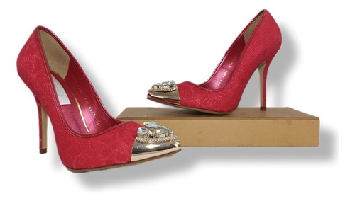 Zapatillas Rojo Textil Elegante Andrea Texturas Detalles Oro