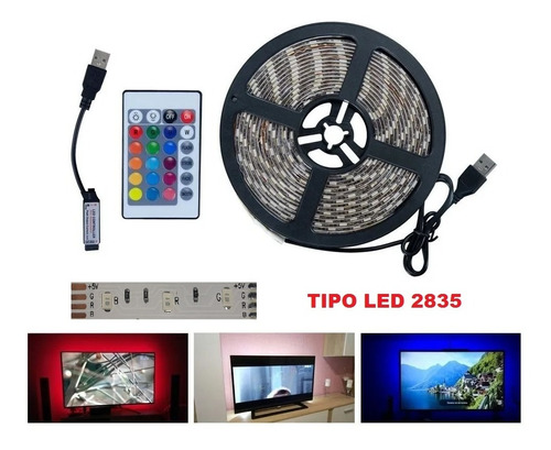 Cinta Led Rgb 5050 5v Usb 2 Metros Secuencial Control Luz Tv