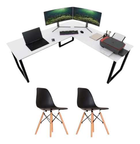 Mesa Para Computador Gamer Branca + 2 Cadeiras 