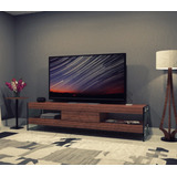 Mueble Tv Hainaut Moderno Madera Cristal Divaningenieria