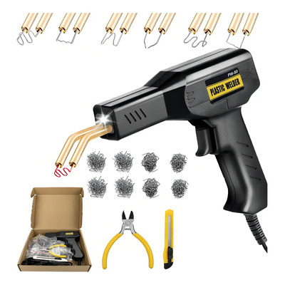 Soldador de Plástico,60W Plástico Soldadura Máquina,800pcs Kit de Grapadora Caliente para Reparar Plástico Roto\u002FGuardabarros\u002FPiezas de Coche, con Alicate, 6 Tipos de Grapas Calientes Onduladas(Negro) | Meses sin interés