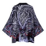 Creative Kimono Poncho Print Casual Coat