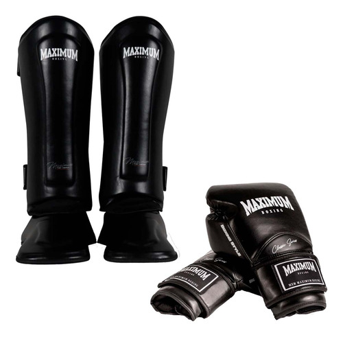 Luva New Classic Muay Thai Boxe + Caneleira Black - Maximum