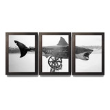 3 Quadros C Moldura Tubarão Steven Spielberg Jaws